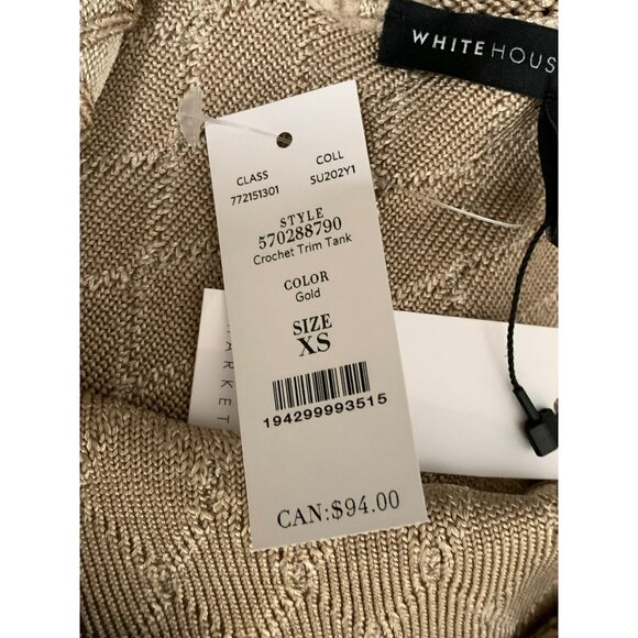 VTG Y2K Fairy Goth Grunge White House Black Market Gold Crochet Trim Top XS NWT - Picture 3 of 7